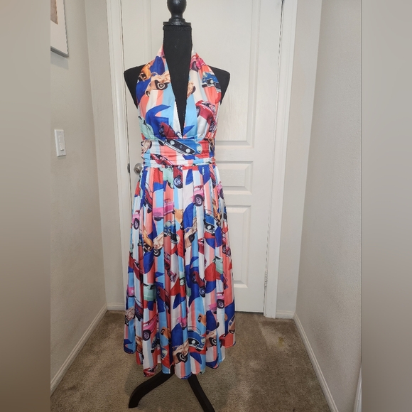 Designer Inspired Summer Dress Medium Pop Red White Blue - Picture 7 of 14